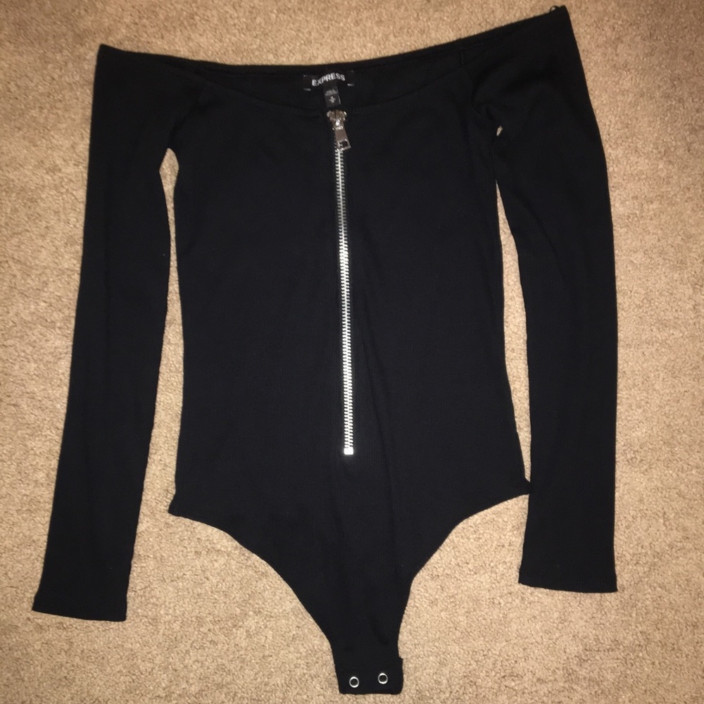NEVER WORN. Black Bodysuit with Front Zipper
